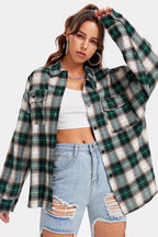 Plaid Stand Collar Button Shirt  Blouse