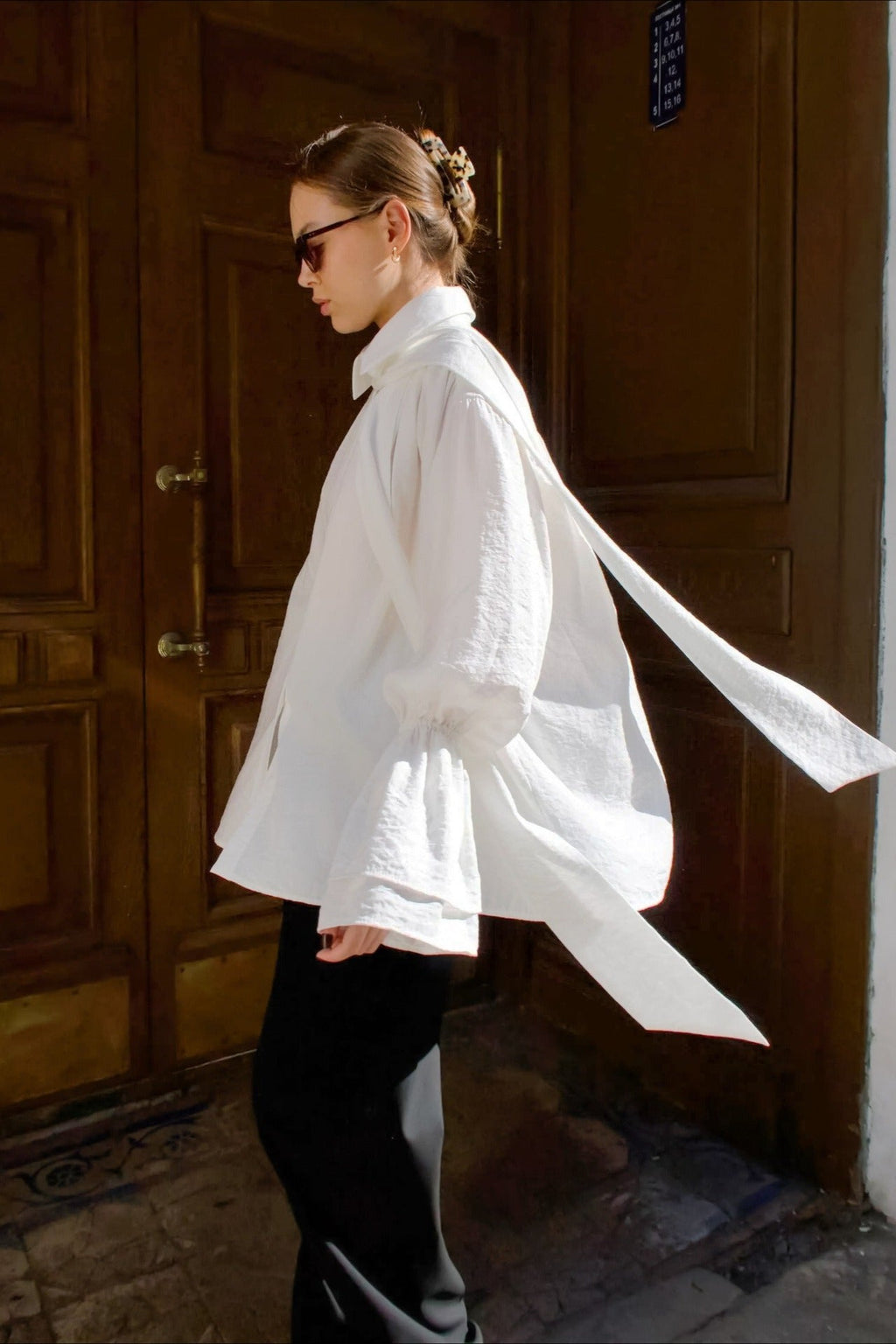 Crepe Tie Front Loose Fit Blouse