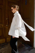 Crepe Tie Front Loose Fit Blouse