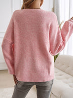Loose Fit Button-Down Tie-Front Solid Color Sweater