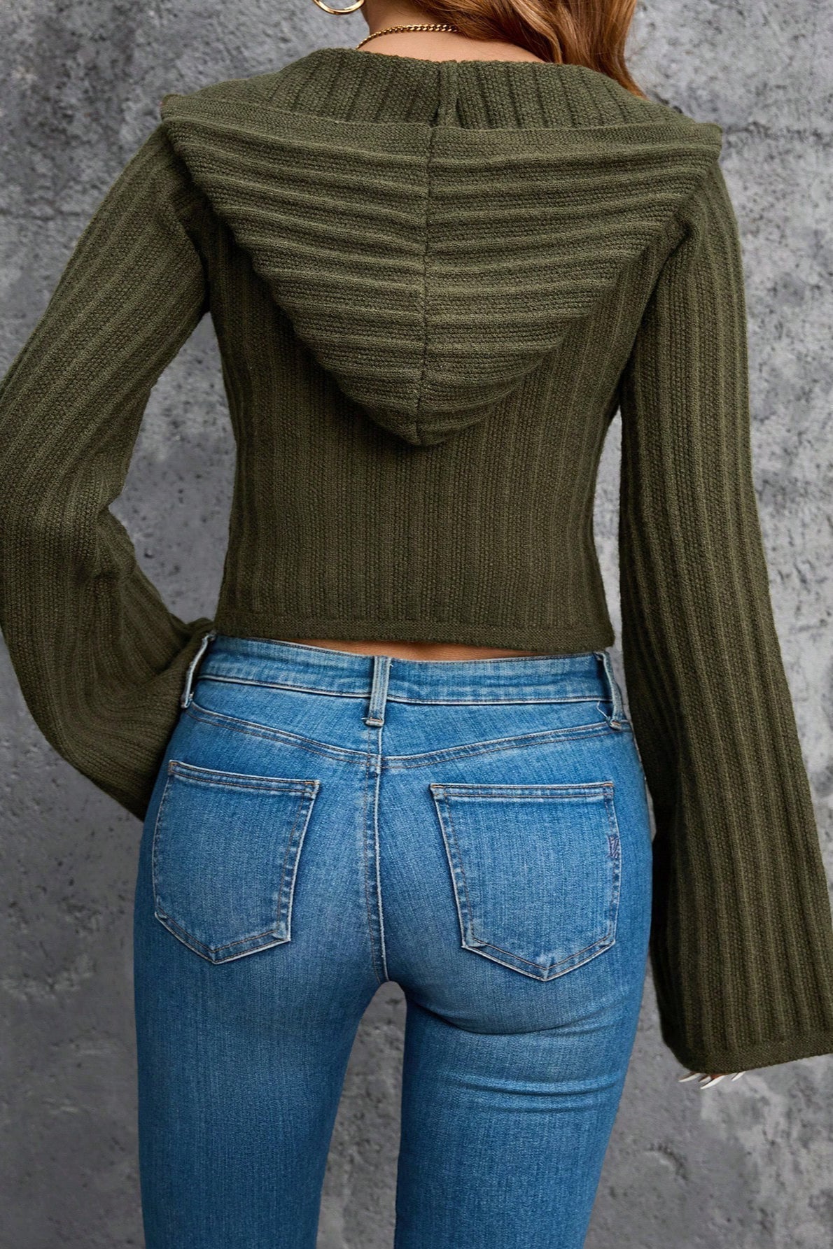 Hooded Cropped Buttoned Knit Cardigan