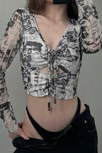 Ruched Ring Tie V-Neck T-Shirt