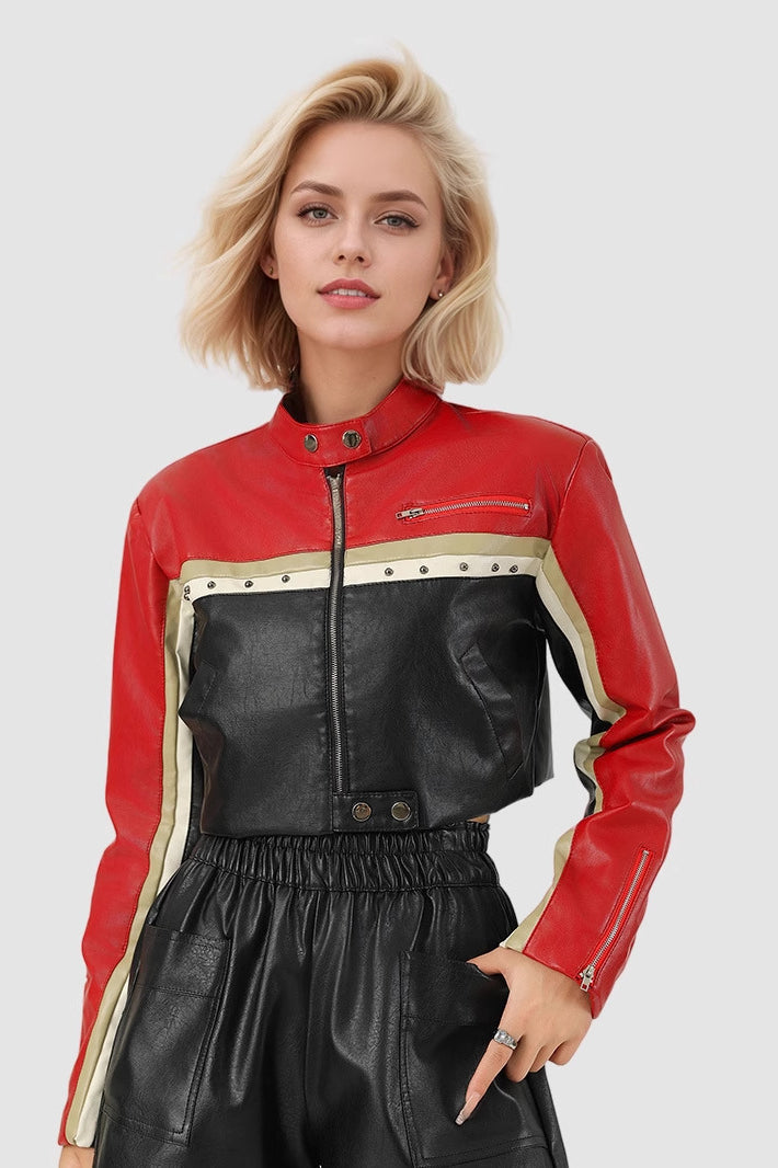Cropped Moto Faux Leather Coat