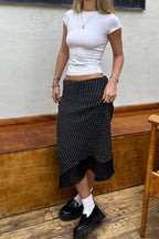 Polka Dot A-Line Mesh Midi Skirt