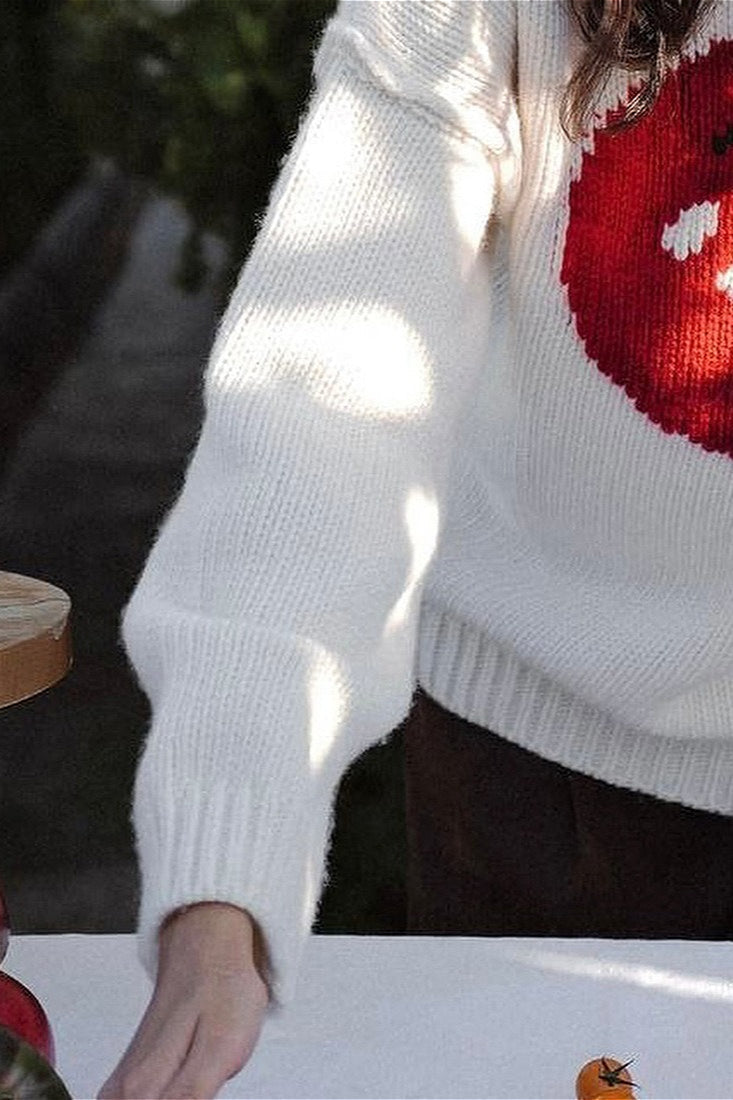 Embroidered Tomato Pattern Knit Sweater