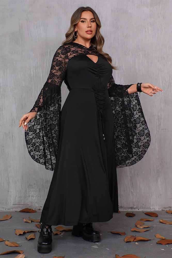 Plus Size Gothic Lace-Up Split Hem Maxi Dress