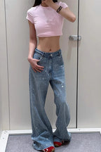 Rhinestone Embellished Denim Jeans