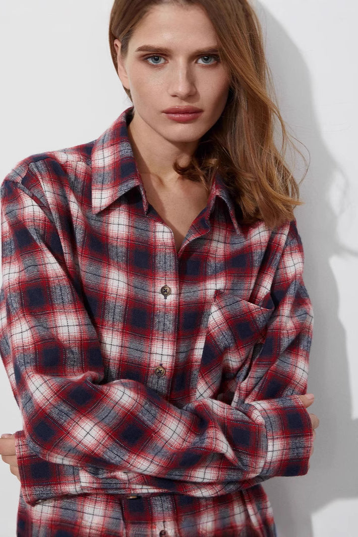 Cotton Plaid Oversized Shirt  Blouse