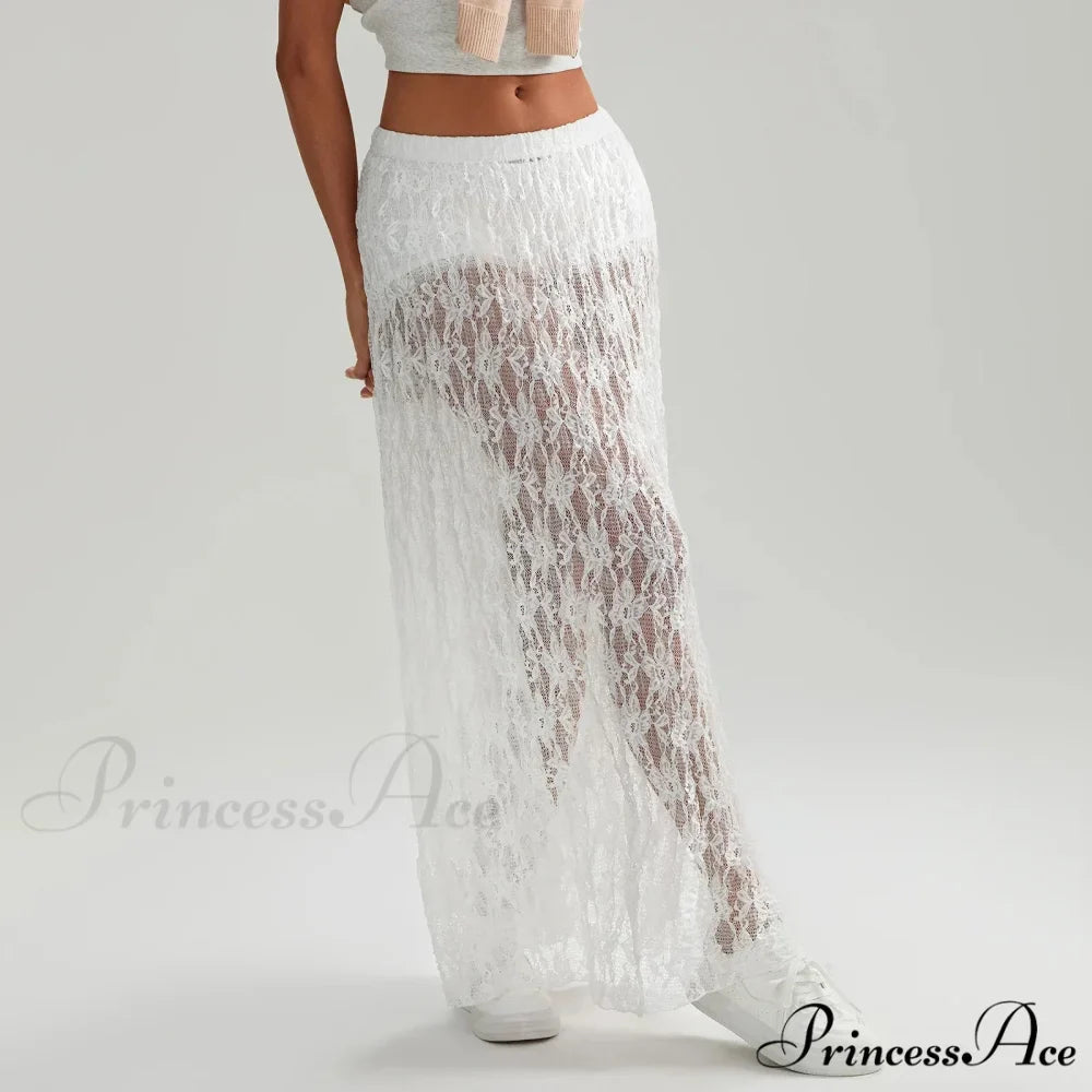 Beachwear Flowery Lace Lotus Border Perspective Long Skirt