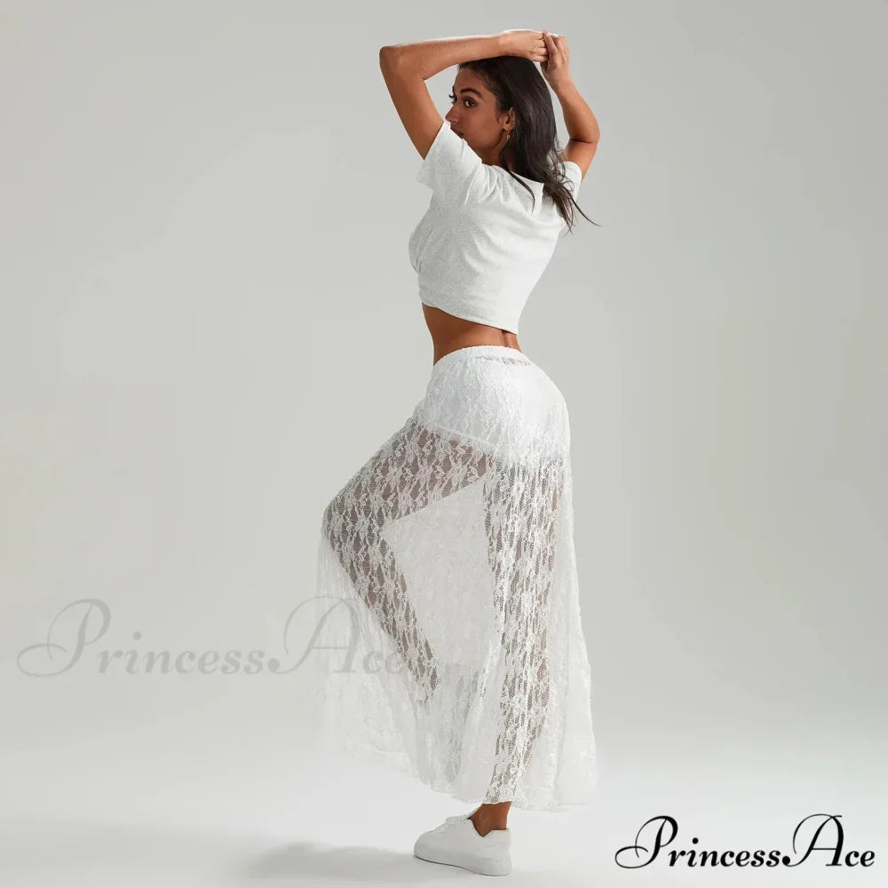 Beachwear Flowery Lace Lotus Border Perspective Long Skirt