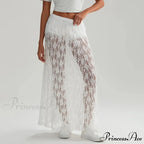 Beachwear Flowery Lace Lotus Border Perspective Long Skirt