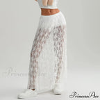 Beachwear Flowery Lace Lotus Border Perspective Long Skirt