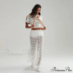 Beachwear Flowery Lace Lotus Border Perspective Long Skirt