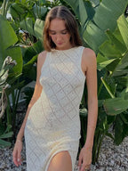 Beachwear Out Knitted Sleeveless Slit Tank Maxi Dress