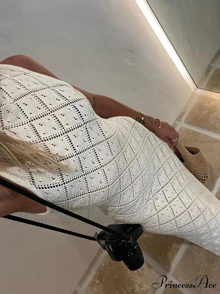 Beachwear Out Knitted Sleeveless Slit Tank Maxi Dress