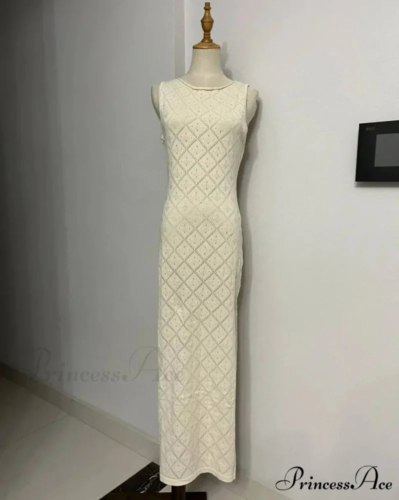 Beachwear Out Knitted Sleeveless Slit Tank Maxi Dress