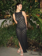 Beachwear Out Knitted Sleeveless Slit Tank Maxi Dress