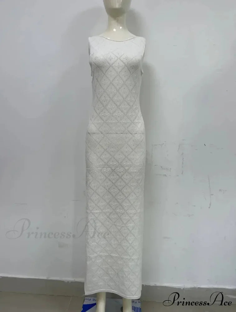 Beachwear Out Knitted Sleeveless Slit Tank Maxi Dress