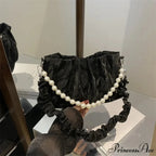 Beaded Chain Pleated Underarm Crossbody Handbag