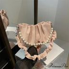 Beaded Chain Pleated Underarm Crossbody Handbag