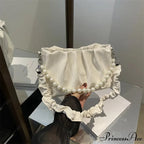 Beaded Chain Pleated Underarm Crossbody Handbag