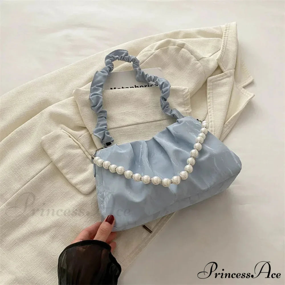 Beaded Chain Pleated Underarm Crossbody Handbag