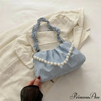 Beaded Chain Pleated Underarm Crossbody Handbag