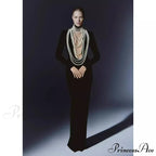 Beaded Decorated Transparent Sleeve Formal Gown