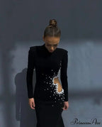 Beaded Pearl Long Sleeve Party Dress