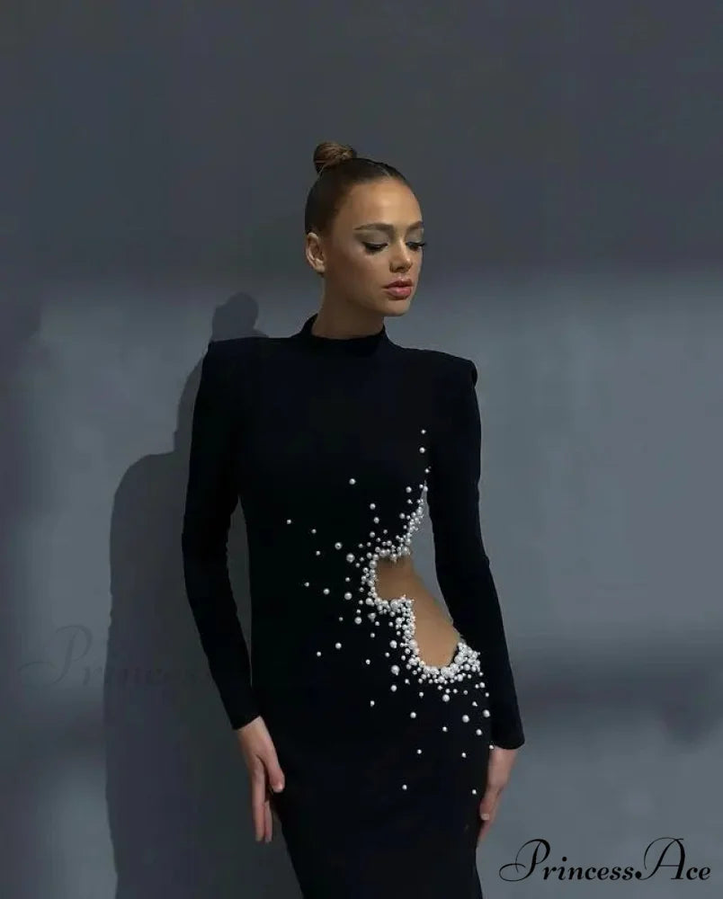 Beaded Pearl Long Sleeve Party Dress