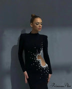 Beaded Pearl Long Sleeve Party Dress