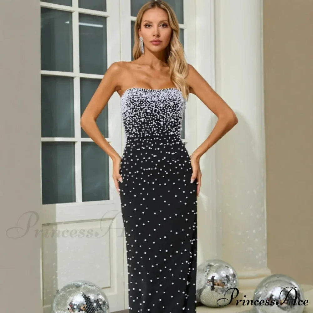 Beaded Strapless Bandage Sophisticated Evening Prom Dress