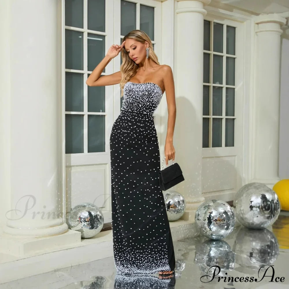 Beaded Strapless Bandage Sophisticated Evening Prom Dress