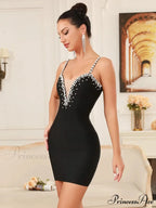 Beading Backless Black Party Dress