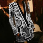 Beading Design Long Sleeve Vintage Coat