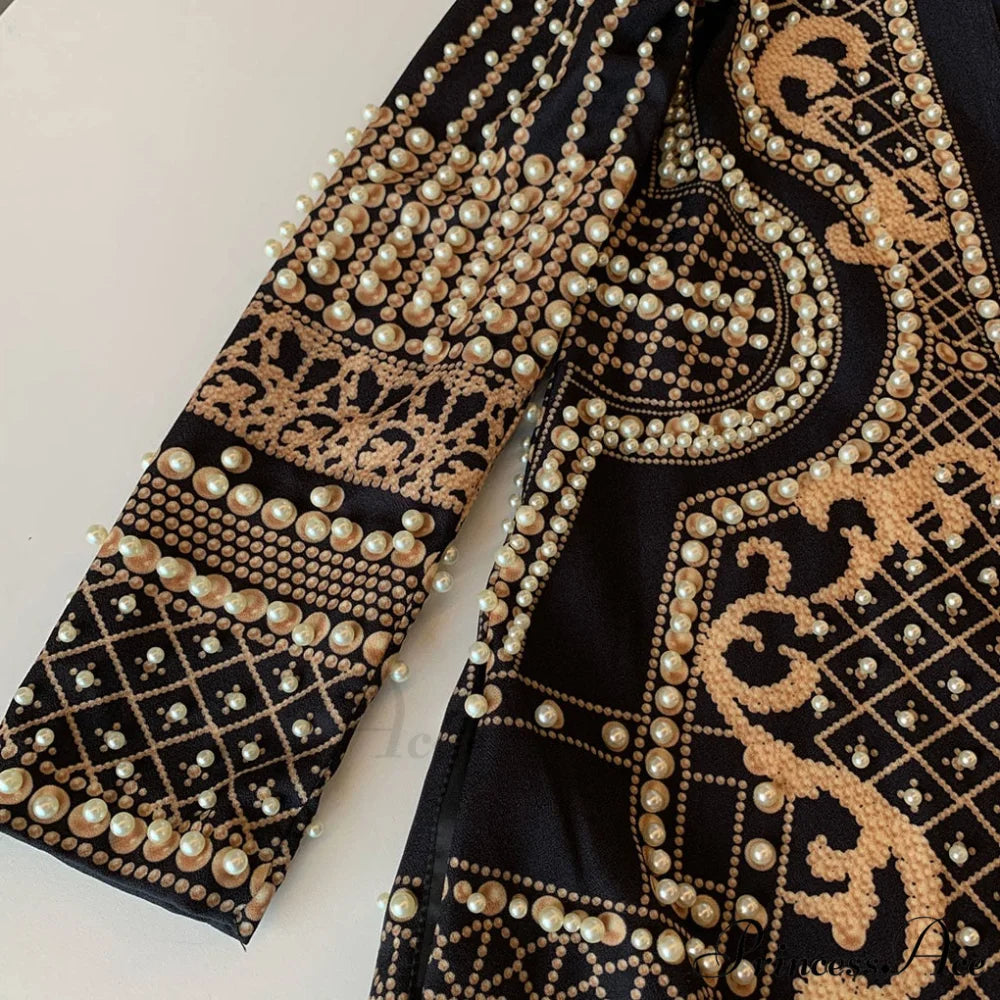 Beading Design Long Sleeve Vintage Coat