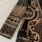 Beading Design Long Sleeve Vintage Coat