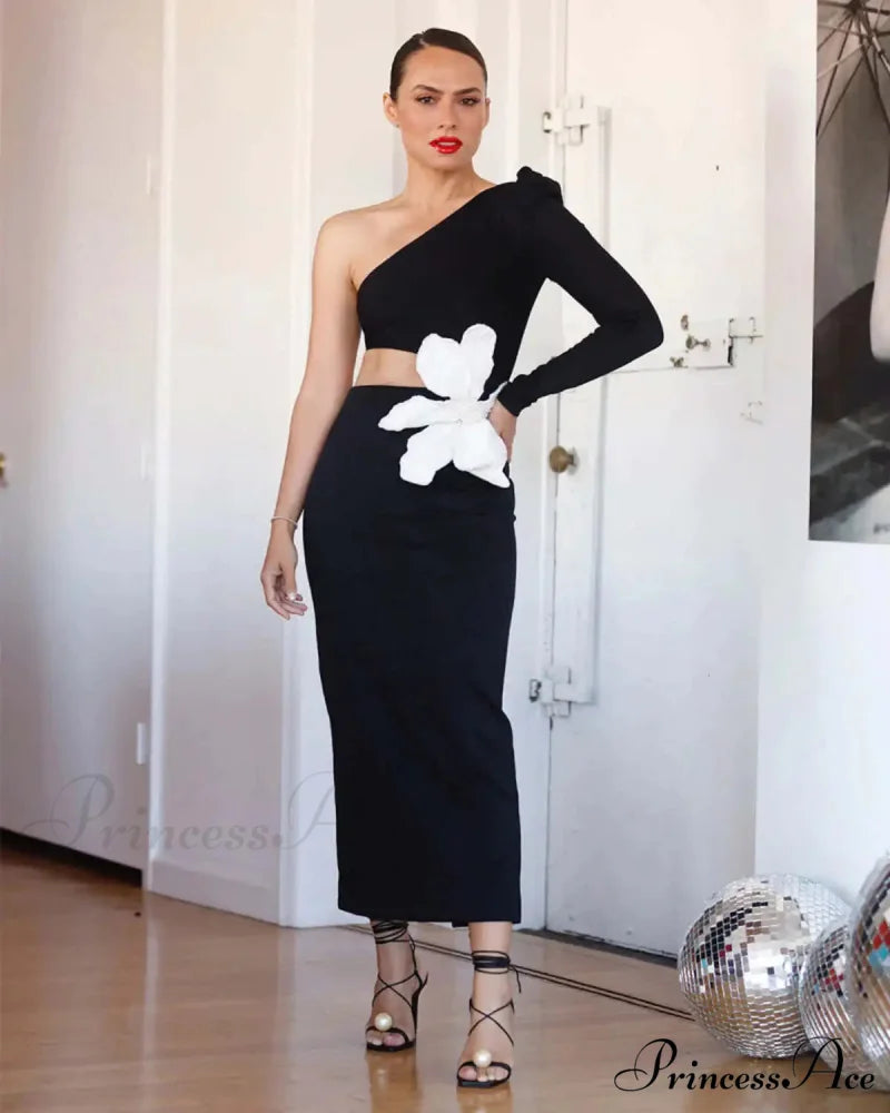 Beading Flower One-Shoulder Party Dress