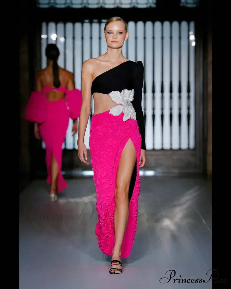 Beading Flower One-Shoulder Party Dress