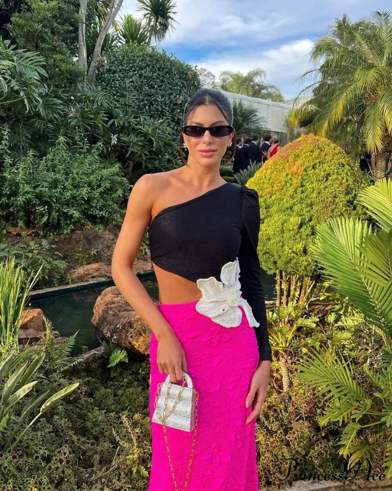 Beading Flower One-Shoulder Party Dress