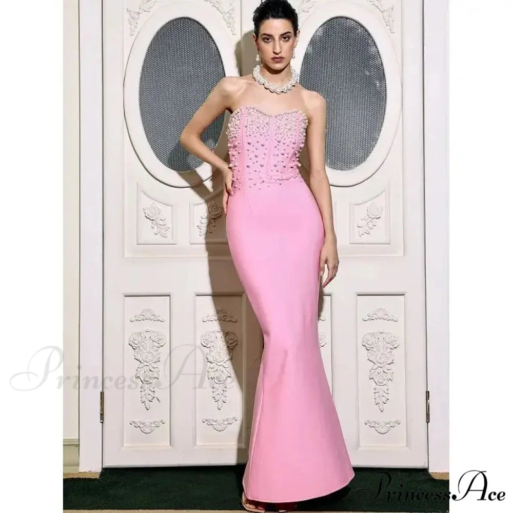 Beading Strapless Ankle-Length Party Dress