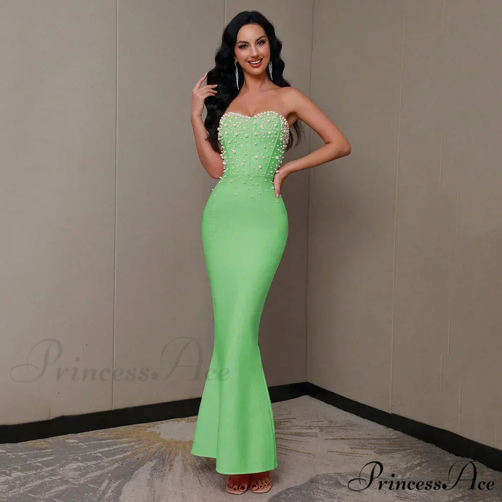 Beading Strapless Ankle-Length Party Dress