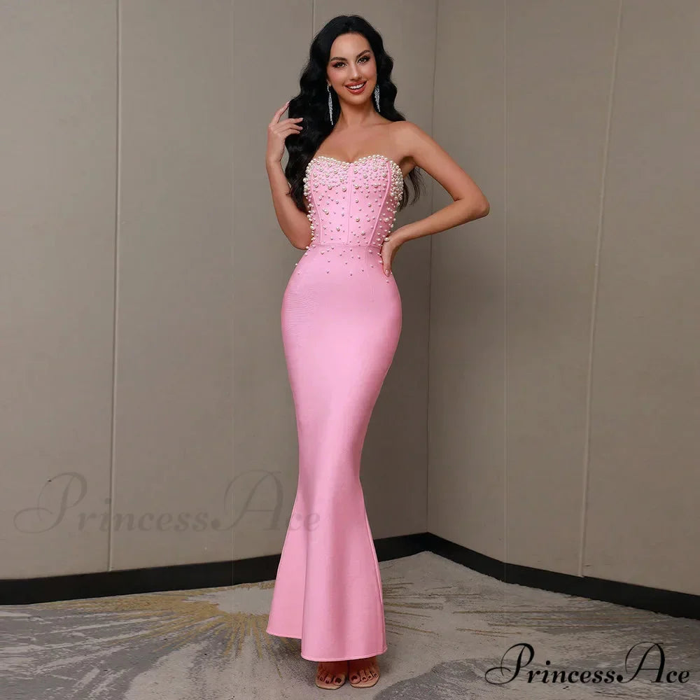 Beading Strapless Ankle-Length Party Dress