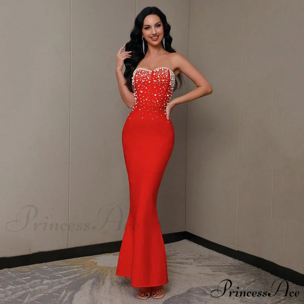 Beading Strapless Ankle-Length Party Dress