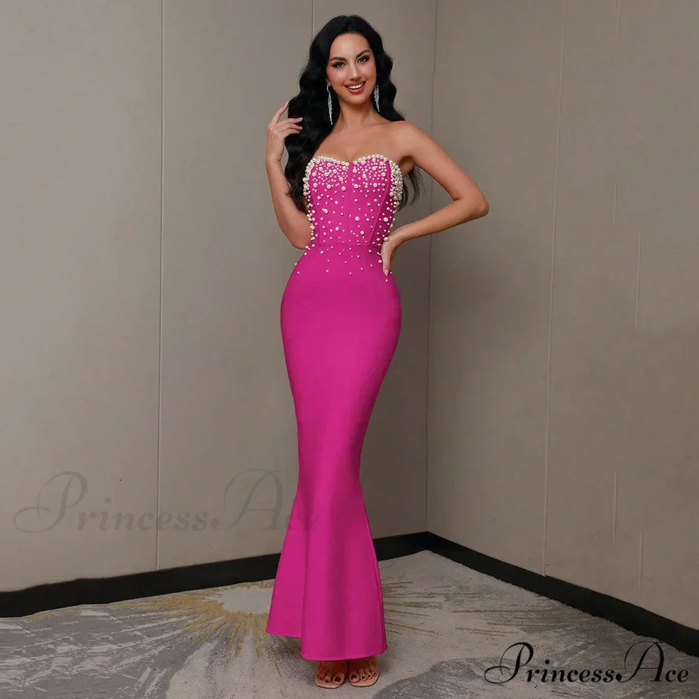 Beading Strapless Ankle-Length Party Dress