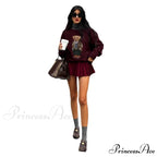 Bear Stitched Cartoon University Style Pullover