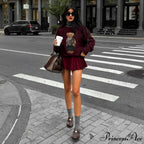 Bear Stitched Cartoon University Style Pullover