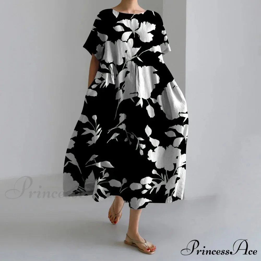 Beautiful 3D Flower Pattern Short Sleeve Midi Evening Dress