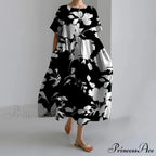 Beautiful 3D Flower Pattern Short Sleeve Midi Evening Dress