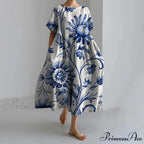 Beautiful 3D Flower Pattern Short Sleeve Midi Evening Dress